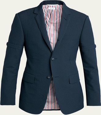 Thom Browne Mens Wool Seersucker Single-Breasted Sport Coat