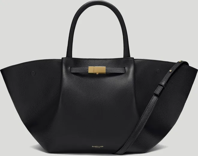 The Midi New York in Black Small Grain Leather Shoulder bag