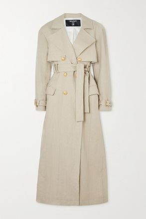 Balmain Trench Doppiopetto In Misto Lino Con Cintura - Neutri