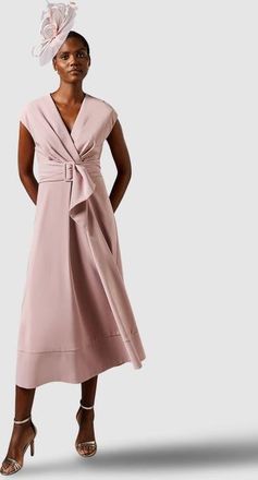 Coast Belted Crepe V-Neck Midi Dress in Rose at Nordstrom, Size 4