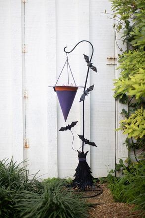 Kalalou Painted Metal Halloween Witch Hat With Bats Candy Holder
