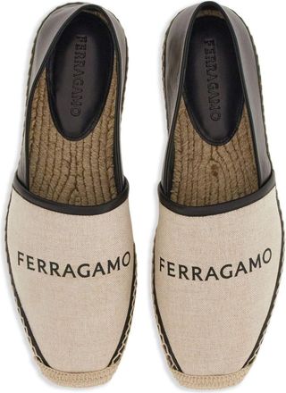 Ferragamo logo-print flat espadrilles - women - Fabric/Lamb Skin - 10C - Neutrals