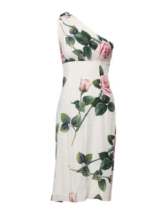 Dolce & Gabbana White Floral One Shoulder Sheath Midi Womens Dress