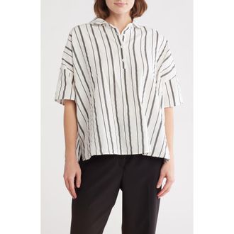Patrizia Luca Stripe Short Sleeve Button-Up Shirt in Off White at Nordstrom Rack