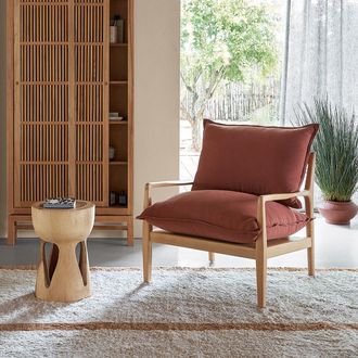 AM.PM Eiken fauteuil met fineer en katoenen linnen stof, Dilma