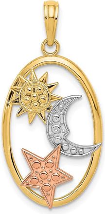 Diamond2Deal 14k Two-tone Gold White Rhodium Sun, Moon and Star Oval Pendant
