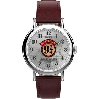 Timex Harry Potter x Timex Weekender Platform 9 3/4 37mm Leather Strap Watch in White/Silver-Tone at Nordstrom