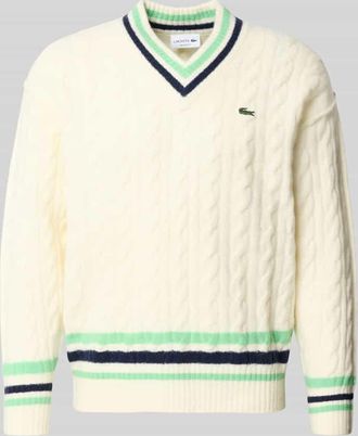 Lacoste Relaxed Fit Strickpullover aus Woll-Mix in Offwhite, Größe XL