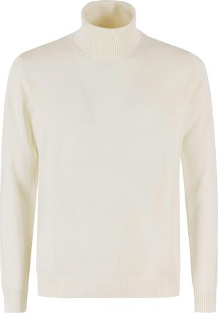 Roberto Collina White High-Neck Ribbed Merino Wool Turtleneck