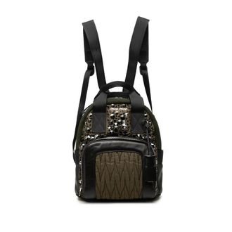 Miu Miu Pre-owned Miu Miu Leather Trimmed Crystal Embellished Matelasse Nylon Backpack Ladies QQD4NHMEEKG906A7
