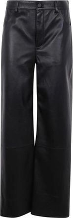 Loulou Studio Figari Wide-Leg Leren Broek - Dames - Leren Broeken - Zwart - M - Katoen - Broeken