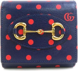 Gucci Navy Red Color Leather Wallet (Bi-Fold) (Pre-Owned)