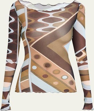 Pucci Vivara Tulle Long-Sleeve Top
