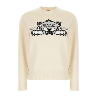 Kenzo Round-neck Knitwear, female, Beige, Size: XS Happy Tiger Sweater