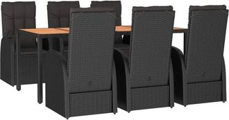 vidaXL 7 Piece Garden Dining Set Black Poly Rattan&Solid Wood Acacia Vidaxl