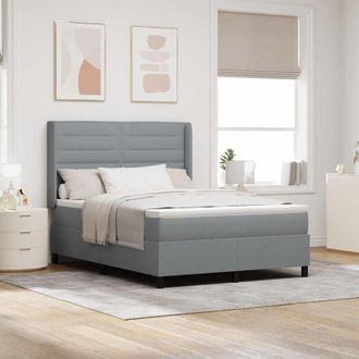vidaXL Cama Tipo Box Spring Con Colch&oacute;n Gris Claro 140 X 190 Cm Tela Vidaxl