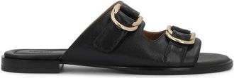 Kazar leren slippers met klittenband - Dames - Sandalen - Zwart - 40 EU - Leer - Schoenen