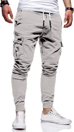 Generic Cargo Pants Men Casual Polyester Waist Drawstring with Multi Pockets Solid Durable Cargo Trousers for Men UK