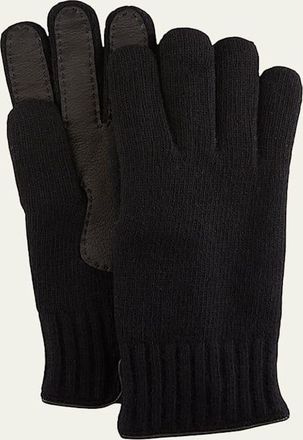 Bergdorf Goodman Mens Cashmere Jersey Gloves w/ Deerskin Palms