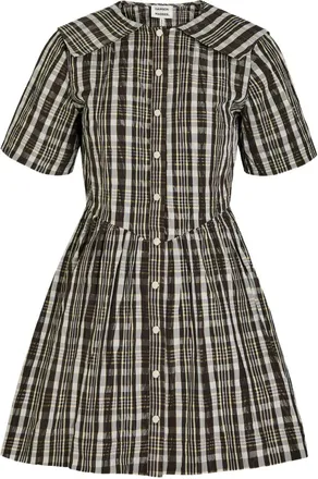 Damson Madder Miley checked buttoned mini shirt dress - women - Recycled Polyester - 10 - Grey