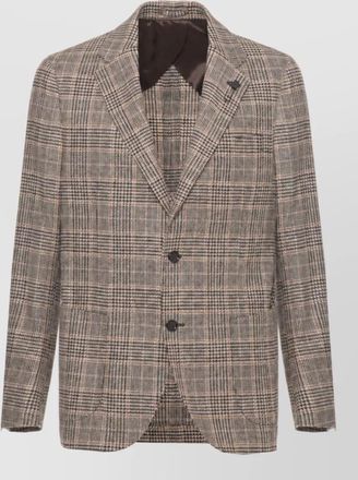 Lardini prince of wales wool cashmere single-breasted suit jacket