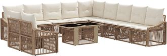 vidaXL Conjunto De Sof&aacute;s De Jard&iacute;n 12 Uds. Beige Y Blanco Crema Vidaxl