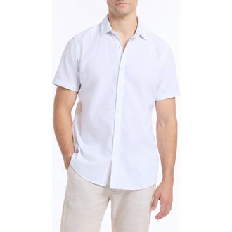 Robert Graham Sutton Linen & Cotton Short Sleeve Button-Up Shirt in White at Nordstrom, Size Xxx-Large