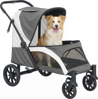OEM Carrito Para Perros Plegable Con Ventanas De Malla Coj&iacute;n Lavable Correas De Seguridad 124x67x100 Cm Gris Oscuro
