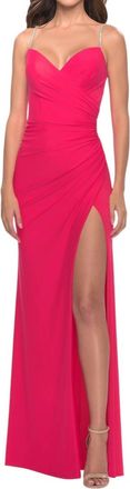 La Femme Ruching Across Bodice Prom Dress In Hot Coral