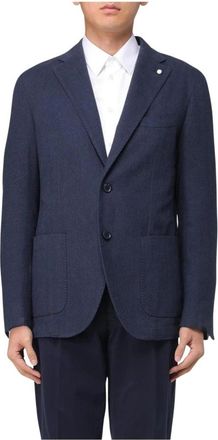 Luigi Bianchi Mantova Blauwe Linnen Blazer Moderne Stijl - Heren - Blazers - Blauw - 2XL - Linnen - Jassen