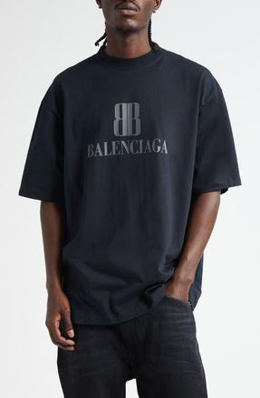 Balenciaga Medium Fit Nano BB Logo Graphic T-Shirt in Faded Black at Nordstrom, Size Small