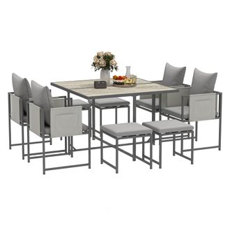 OUTSUNNY 8 Seater Garden Dining Set - Cube Garden Furniture With Cushions | TJ Hughes