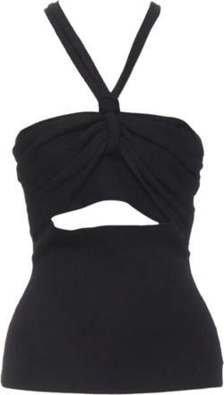 Nanushka twist V strap cut out under bust knitted woven stretch top