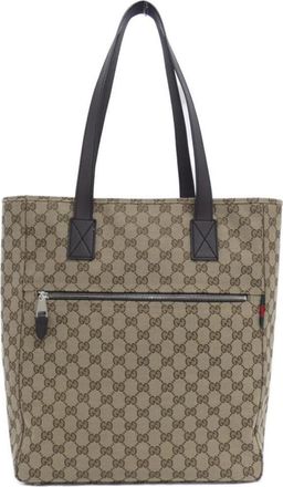 Gucci Beige Dark Brown Gg Canvas Tote Bag (Pre-Owned)