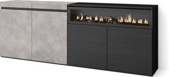 Skraut Home Aparadores Para Sal&oacute;n, Gran Capacidad De Almacenaje, 200x75x35cm, 4 Puertas, Chimenea El&eacute;ctrica, Estilo Moderno, Gris Cemento - Skraut Home