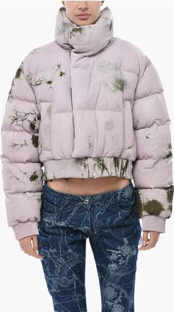 Off-white SEASONAL Leather Padded Jacket MARBLE With Hidden Closure size 40