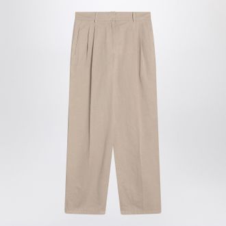 The Row Lilas Light Khaki Cotton And Linen Trousers