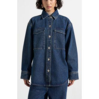 Mani&egrave;re De Voir Joy Denim Oversized Shirt in Indigo at Nordstrom, Size 16