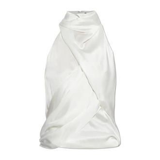 Balmain Sleeveless Tops, female, White, Size: 2XS Silk Draped Top