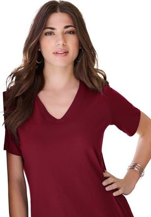 Roaman's Plus Size Cotton Ultimate V Neck Tee in Rich Burgundy at Nordstrom, Size Medium