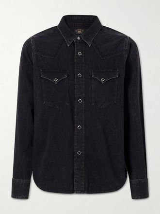 Ralph Lauren Camicia In Chambray Di Cotone Con Ricami Wrangler - Nero