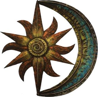 OEM Decoraci&oacute;n De Pared Sol Y Luna - Arte En Metal - Decoraci&oacute;n De Jard&iacute;n - Dise&ntilde;o Pintado A Mano - 30x30cm - Multicolor