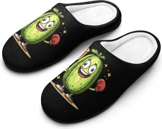 Generic Funny Pickle Boxing Funny Mens Slippers Cotton Warm House Shoes Memory Foam Sandals Print Size 7-14