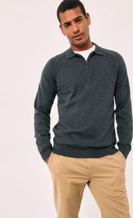 Fat Face FatFace Rye Charcoal Grey Zip Collar Knitted Polo Jumper