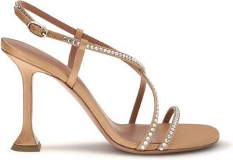 Amina Muaddi Beige Calf Leather Bos Taurus Stiletto Heel Womens Sandals