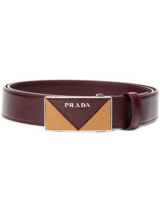 Prada Burgundy Red Logo Buckle Belt