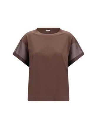 Brunello Cucinelli Womens Cotton T-Shirt Dark Brown Knitwear Sweater