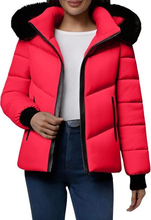 Generic Puffer Jackets for Women Quilted Down Jackets with Faux Fur Hood Winter Warm Pockets Coats Ladies Loose Fit Windproof Jacket Long Sleeve Thick Casual 