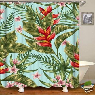 OEM Cortina De Ducha Con Flores Rojas (120 X 180 Cm), Cortina De Ba&ntilde;o, Tejido De Poli&eacute;ster Impermeable Y Lavable, Estampado Digital 3d Con Motivo Vegetal 