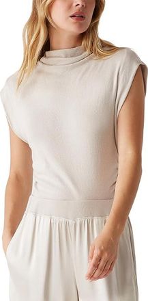 Michael Stars Reese Mock Neck Power Shoulder Top Womens Clothing Cement : LG (US 8-10), Cotton/Nylon